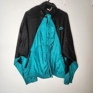 Vintage 90s NIKE Teal Black Color Block‎ Exercise Jogging Windbreaker Jacket L
